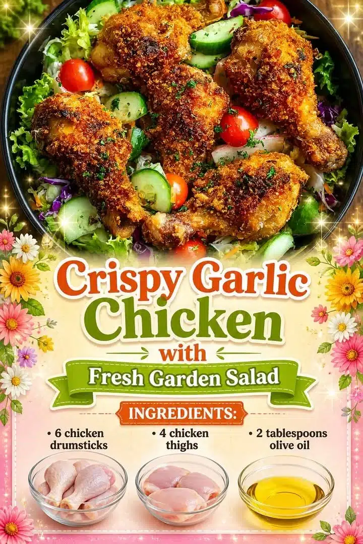 Crispy garlic chicken served with a fresh garden salad