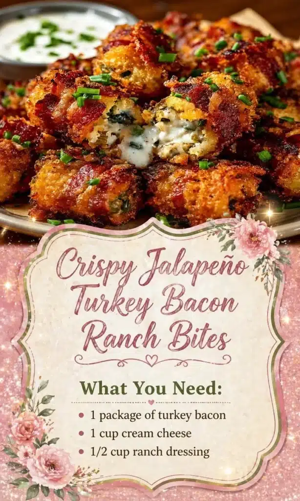 Plate of crispy jalapeño turkey bacon ranch bites garnished with herbs.