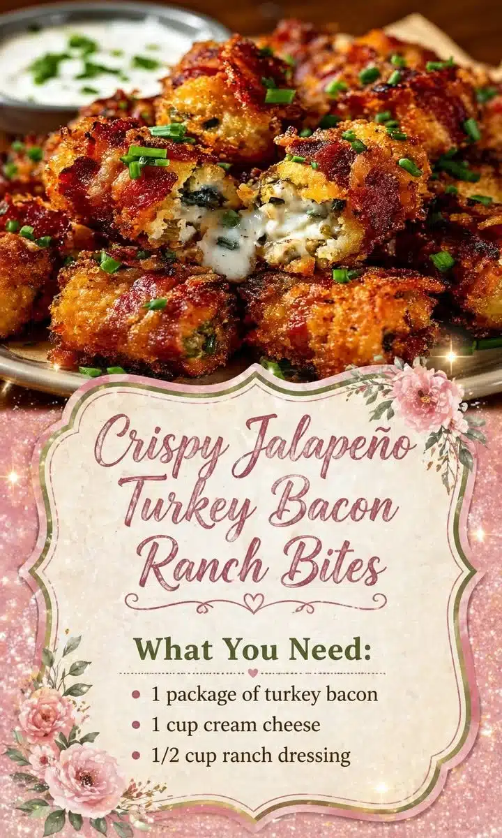Plate of crispy jalapeño turkey bacon ranch bites garnished with herbs.