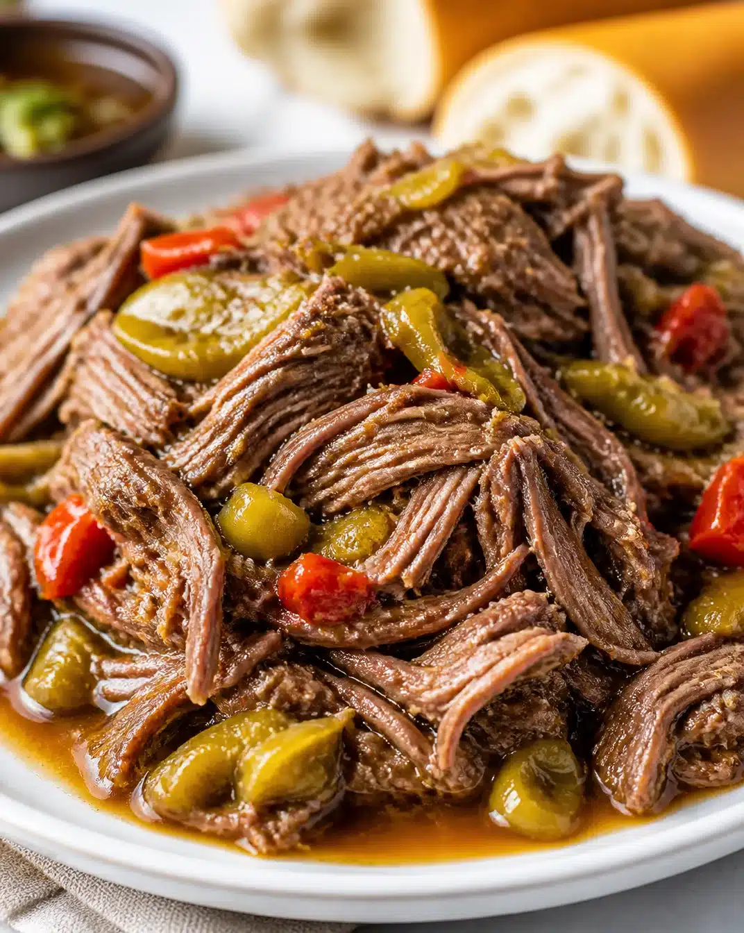 Delicious slow cooker Italian beef served on a plate