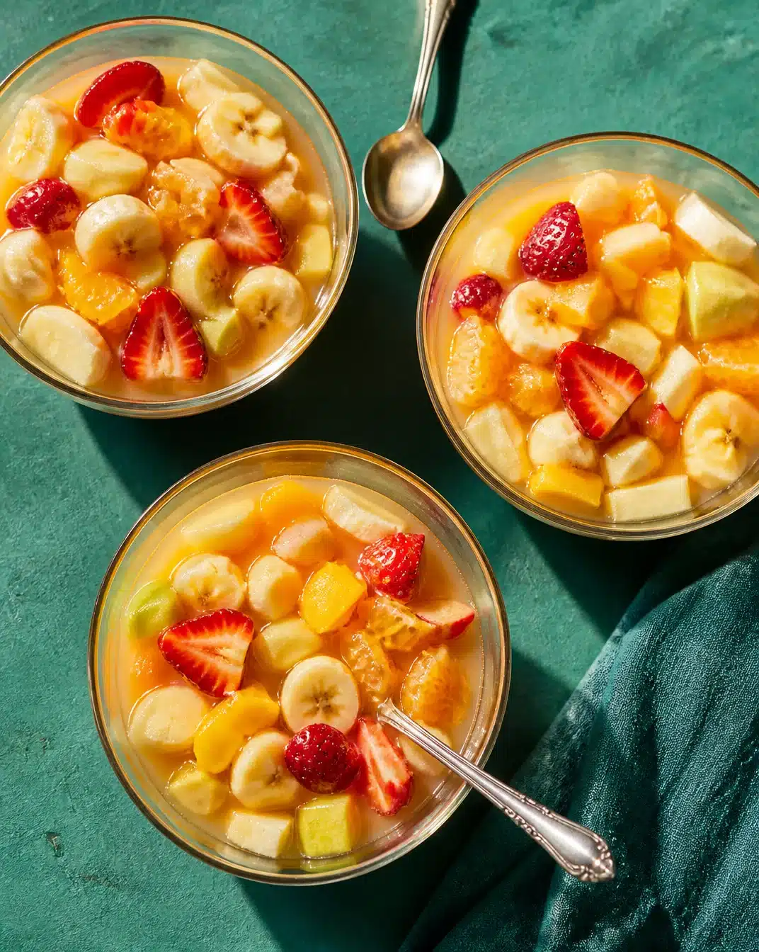 Colorful fruit salad mixed with fresh seasonal fruits and berries