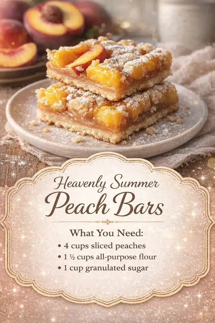 Delicious heavenly summer peach bars with fresh peaches and a golden crust