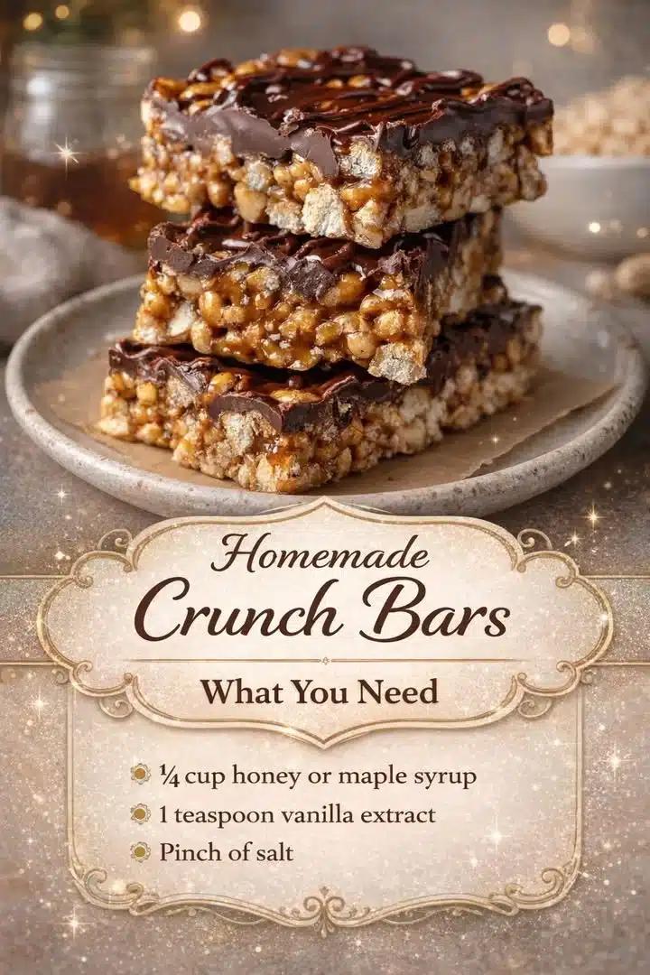 Delicious homemade crunch bars with chocolate and rice crisps