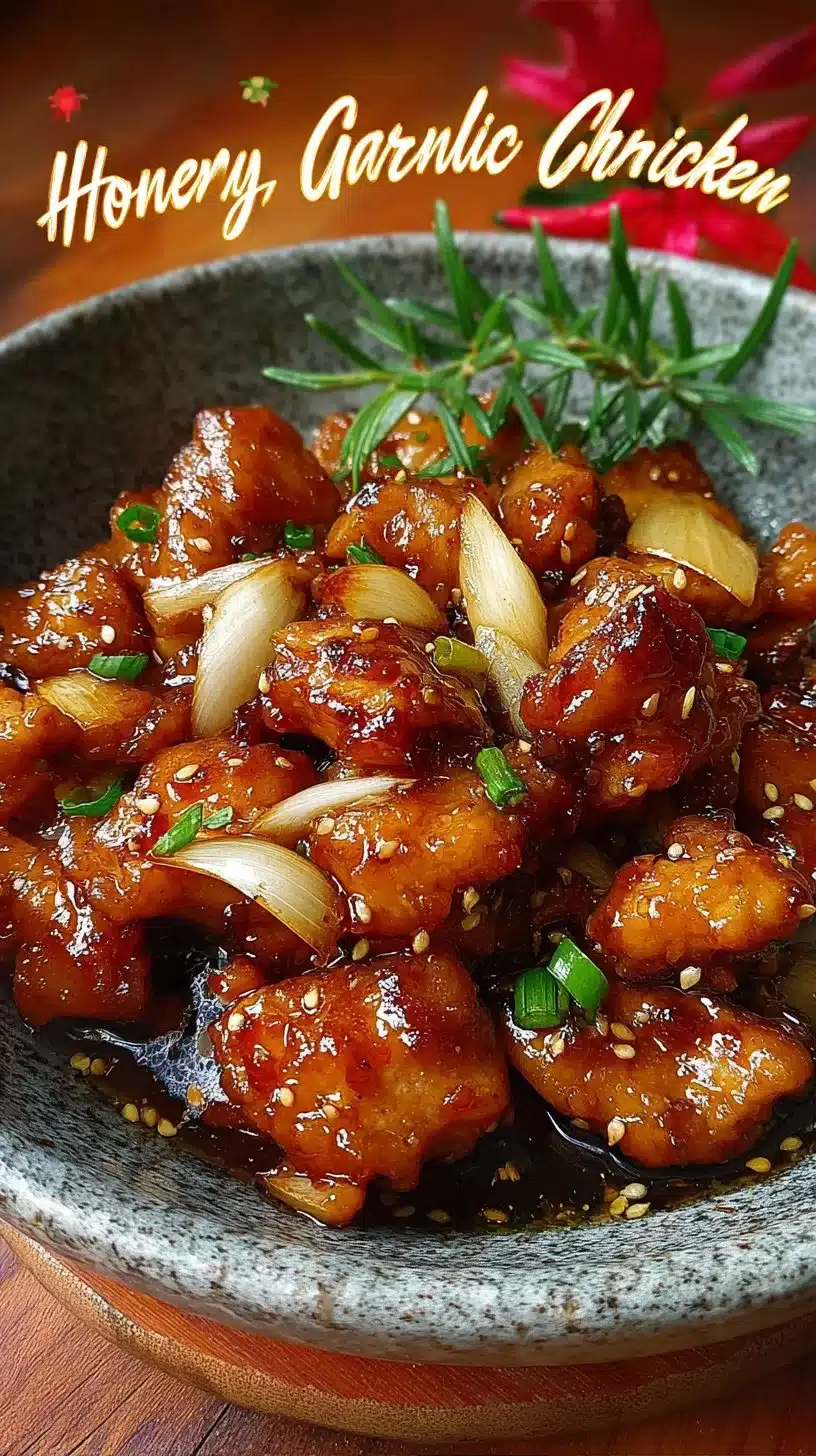 Delicious Honey Garlic Chicken served on a plate with garnish.