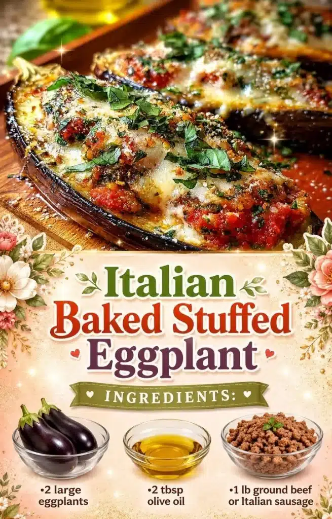 Italian baked stuffed eggplant dish with cheese and herbs