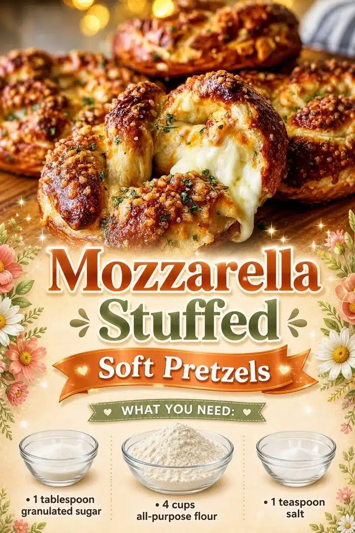 Mozzarella stuffed soft pretzels served with marinara sauce