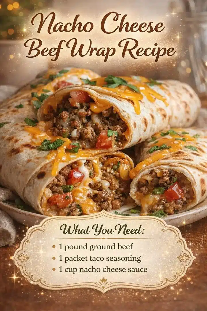 Nacho Cheese Beef Wrap 1 Delicious nacho cheese beef wrap filled with beef, cheese, and fresh ingredients