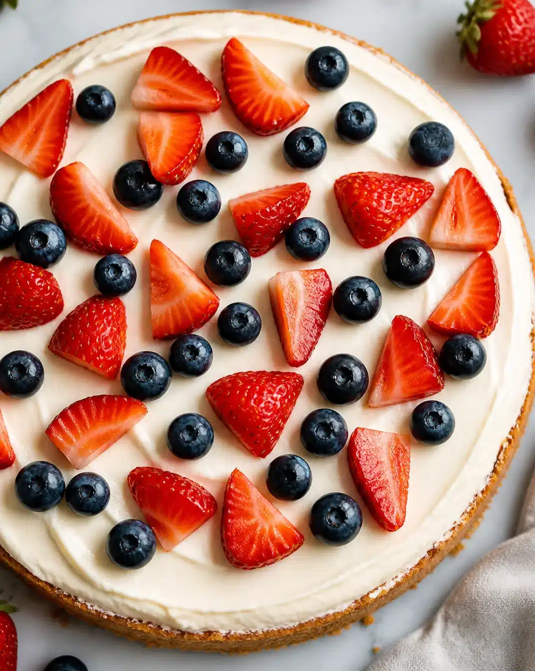 Delicious no-bake cheesecake topped with fresh strawberries