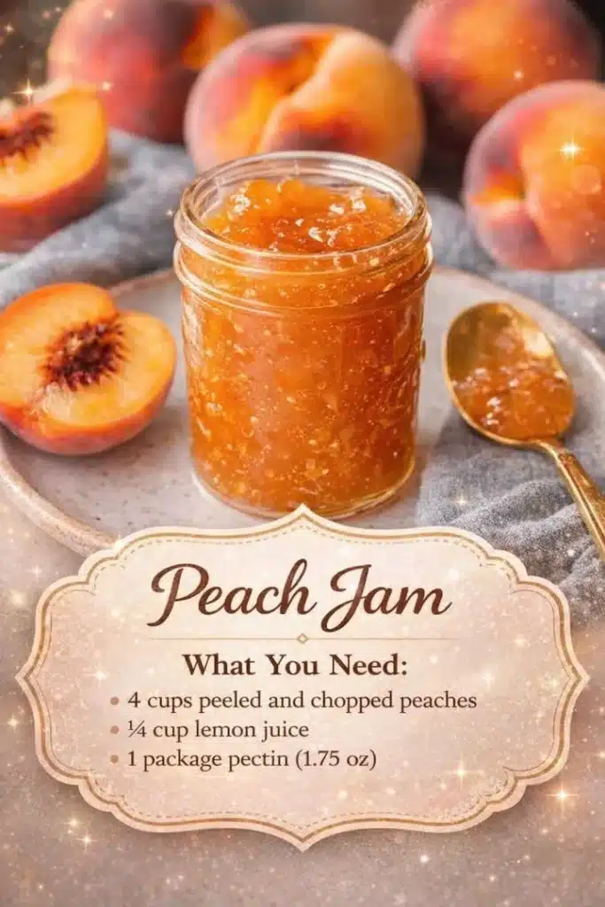 Delicious homemade peach jam served on toast with fresh peaches nearby.