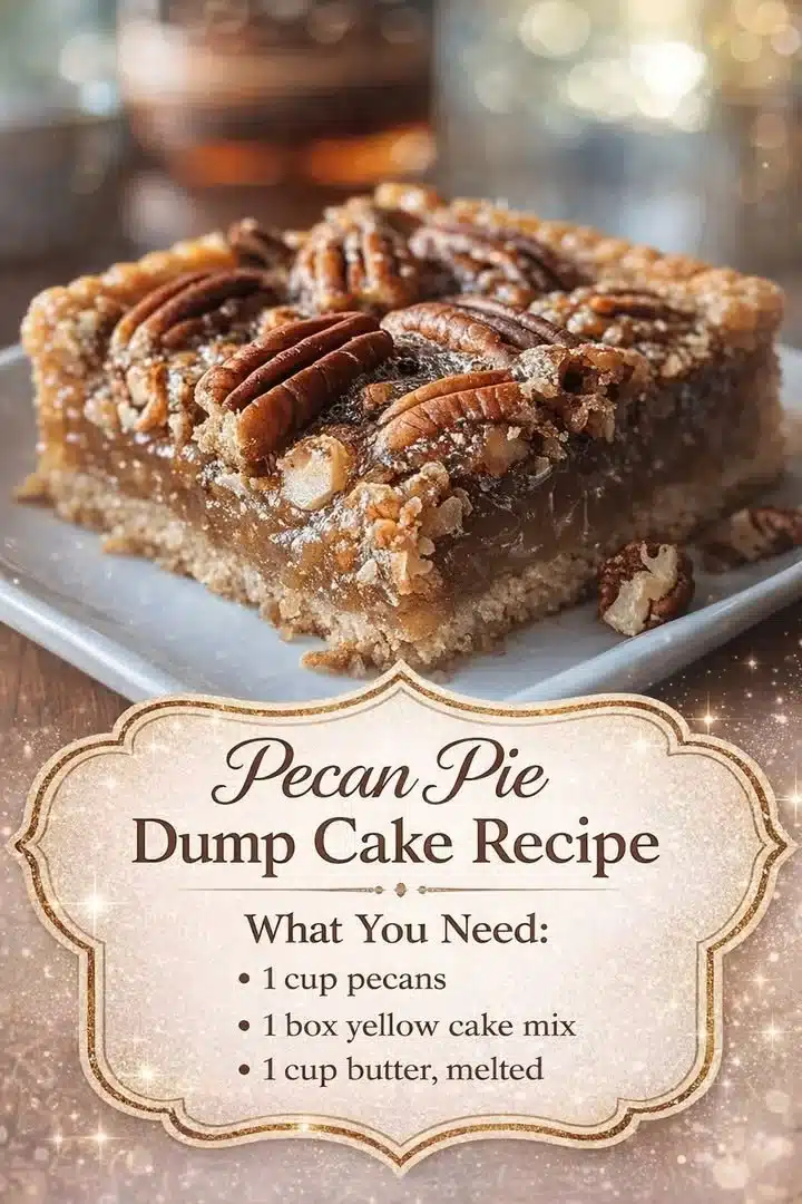 Delicious Pecan Pie Dump Cake served on a plate with whipped cream