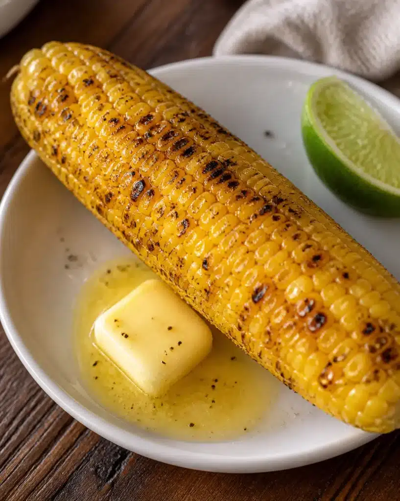 Delicious grilled corn ready to be served on a BBQ platter