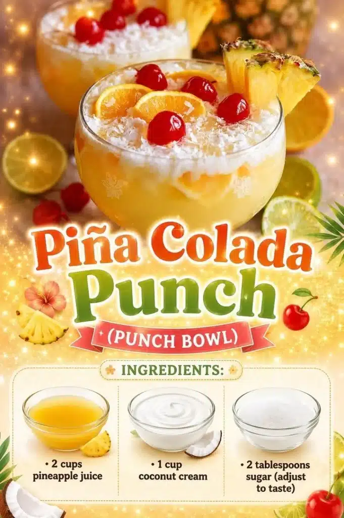 Tropical Pineapple Colada Punch served in a glass with fresh pineapple garnish.