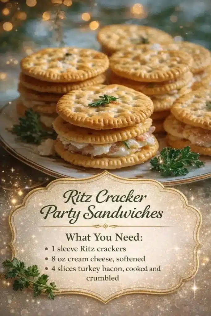 Ritz cracker party sandwiches served on a platter for a festive gathering.