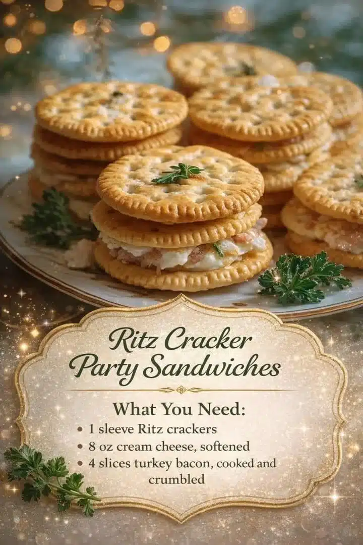 Ritz Cracker Party Sandwiches 1 Ritz cracker party sandwiches served on a platter for a festive gathering.