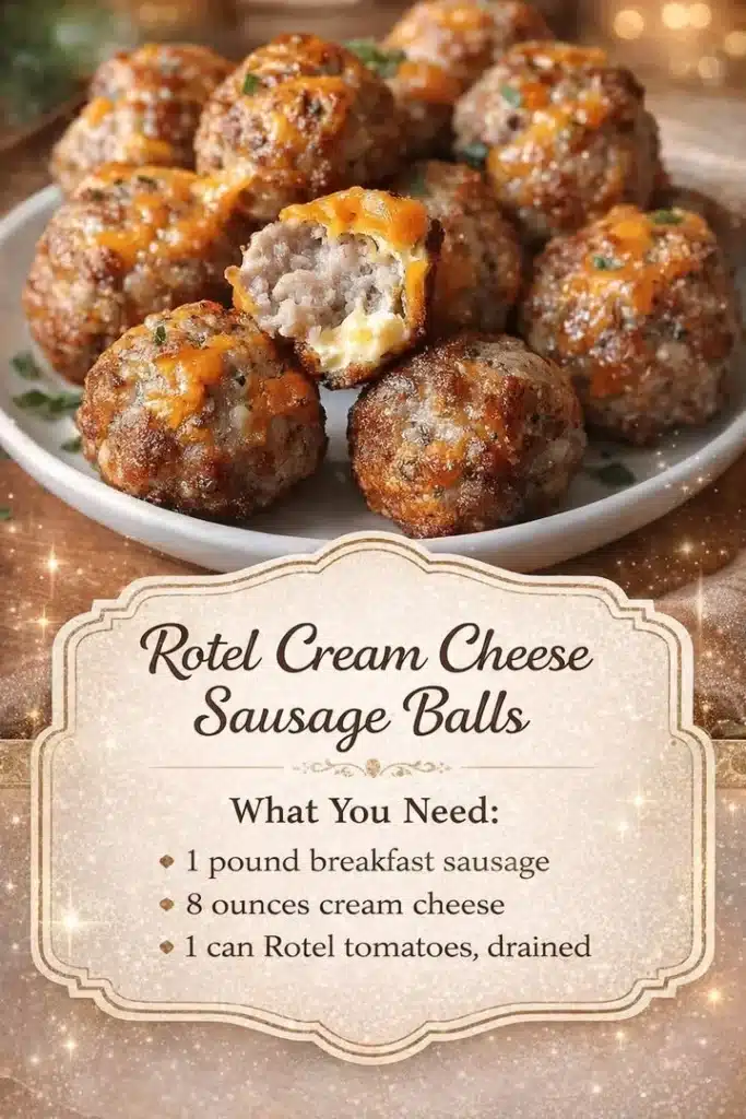 Rotel cream cheese sausage balls on a platter, perfect for appetizers