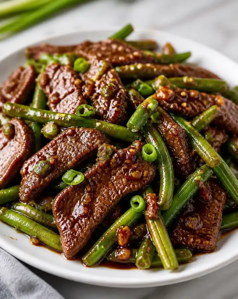 Sizzling Garlic Beef with Green Beans on a Blackstone grill
