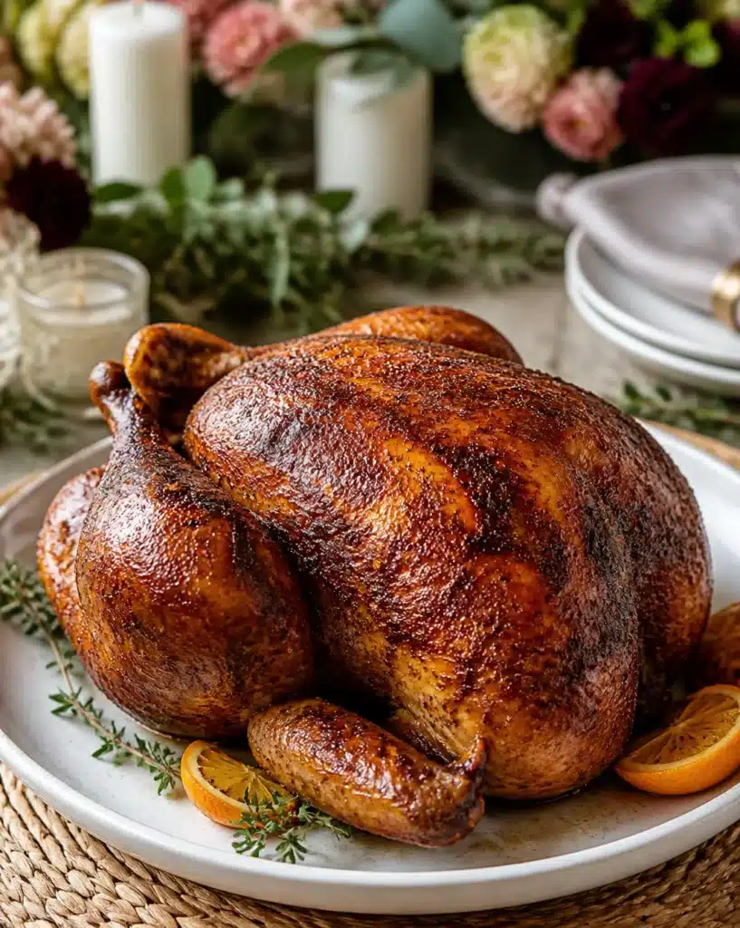 Deliciously smoked chicken ready to serve with vibrant sides.