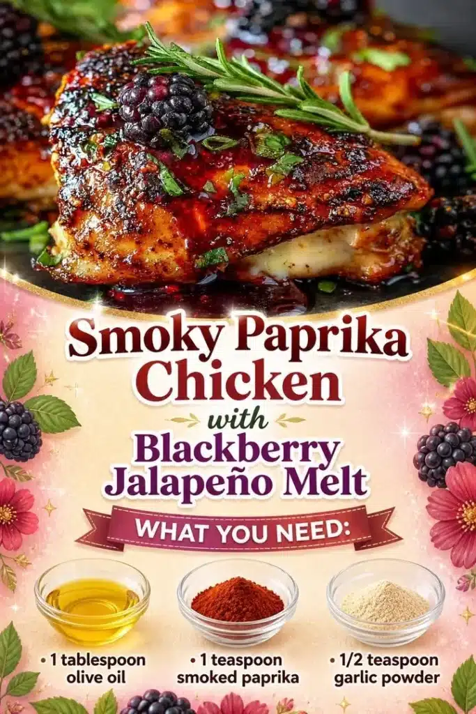 Smoky paprika chicken with blackberry jalapeño melt served on a plate.