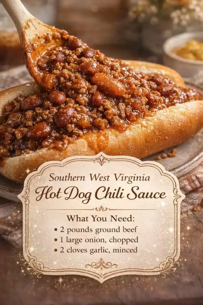 Bowl of Southern West Virginia hot dog chili sauce with a hot dog on the side