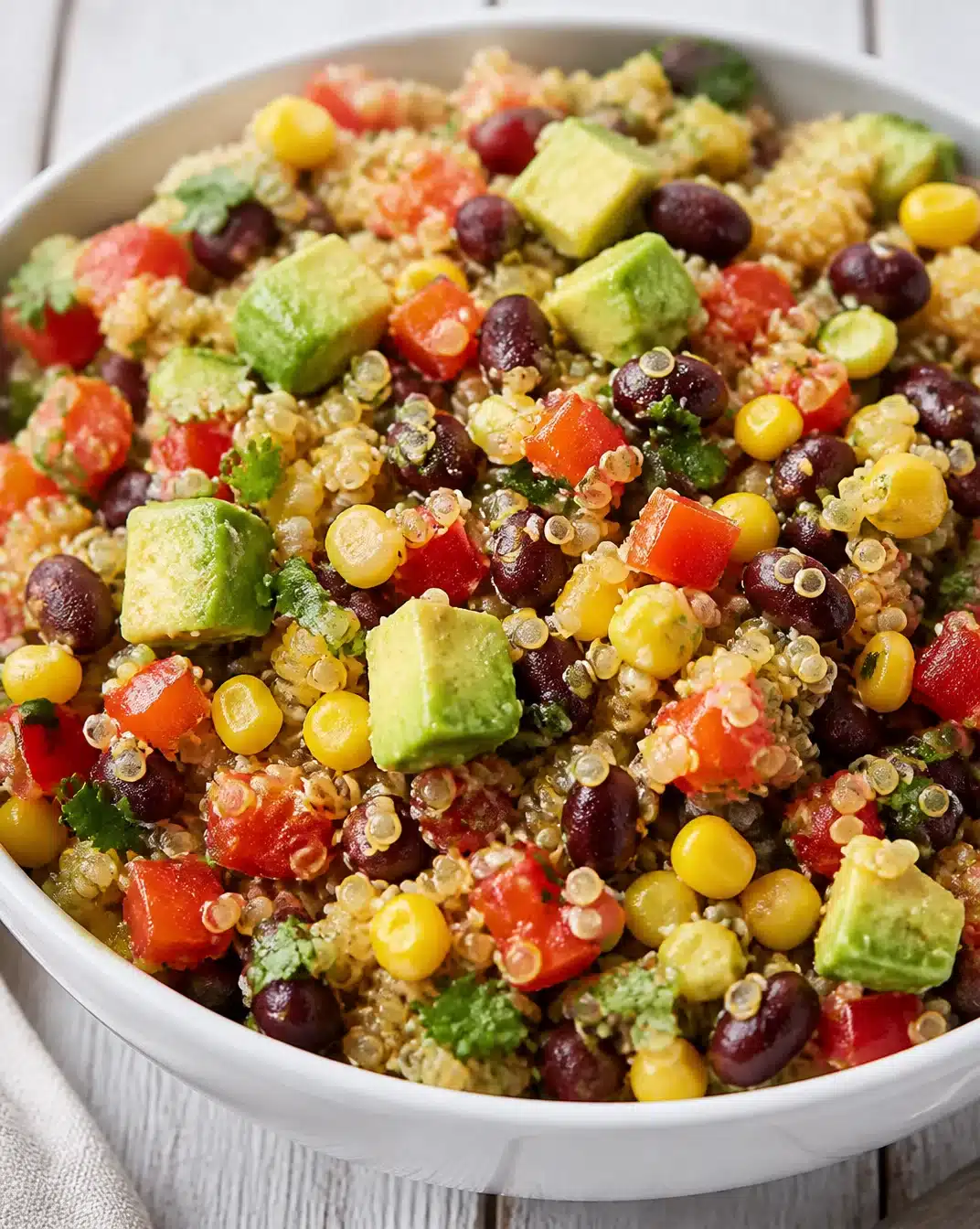 Colorful Southwest quinoa salad with black beans, corn, and bell peppers