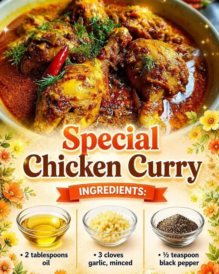 A delicious plate of Special Chicken Curry garnished with fresh cilantro