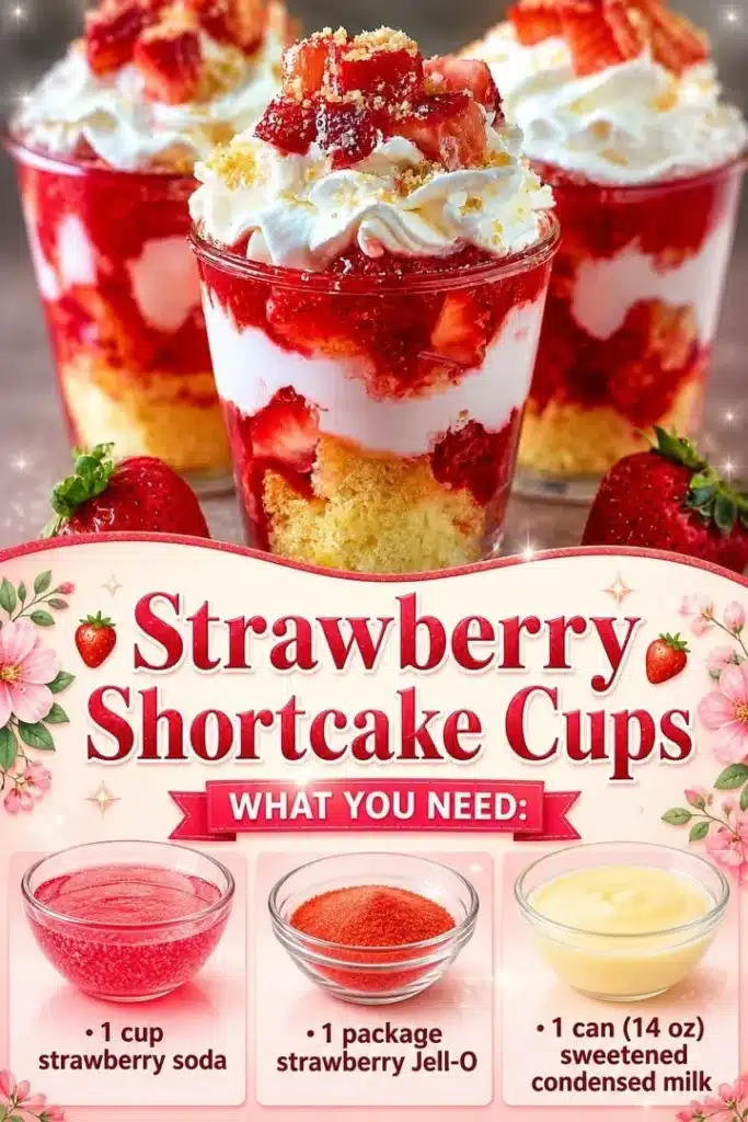 Delicious strawberry shortcake cups with fresh strawberries and whipped cream