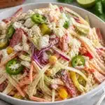 Colorful street-style Mexican slaw with fresh vegetables in a bowl.