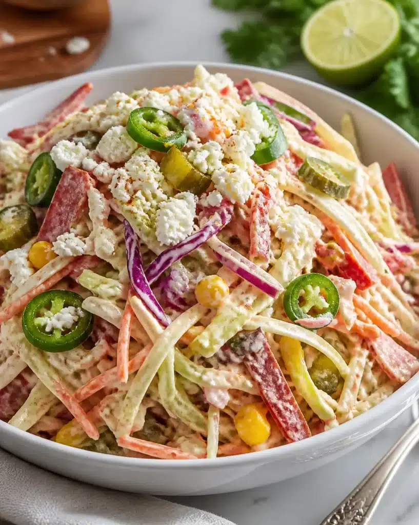 Colorful street-style Mexican slaw with fresh vegetables in a bowl.