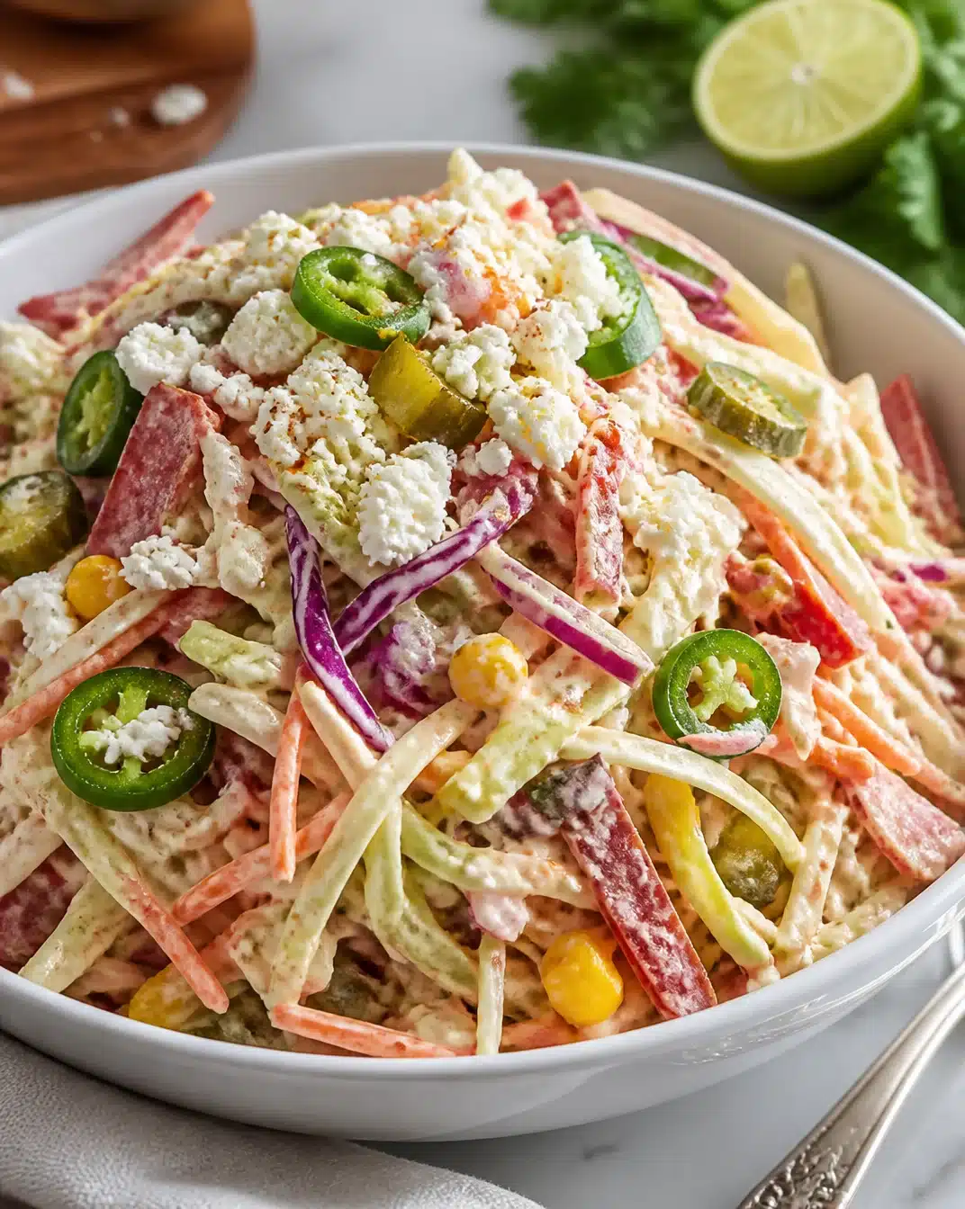 Colorful street-style Mexican slaw with fresh vegetables in a bowl.