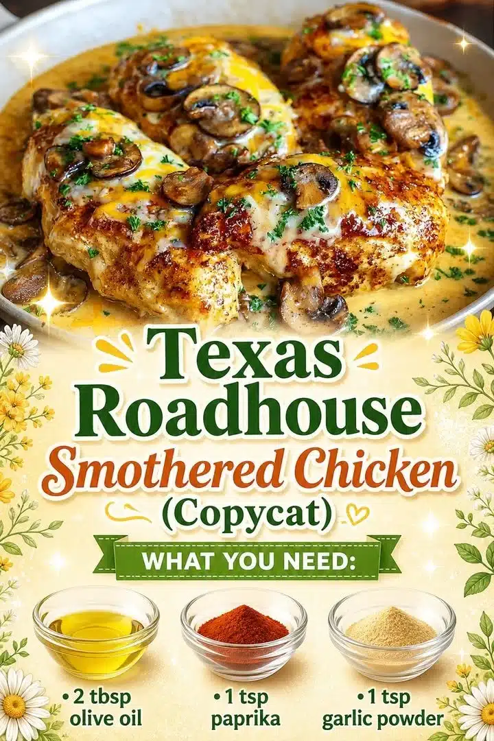 Delicious Texas Roadhouse smothered chicken copycat recipe served on a plate
