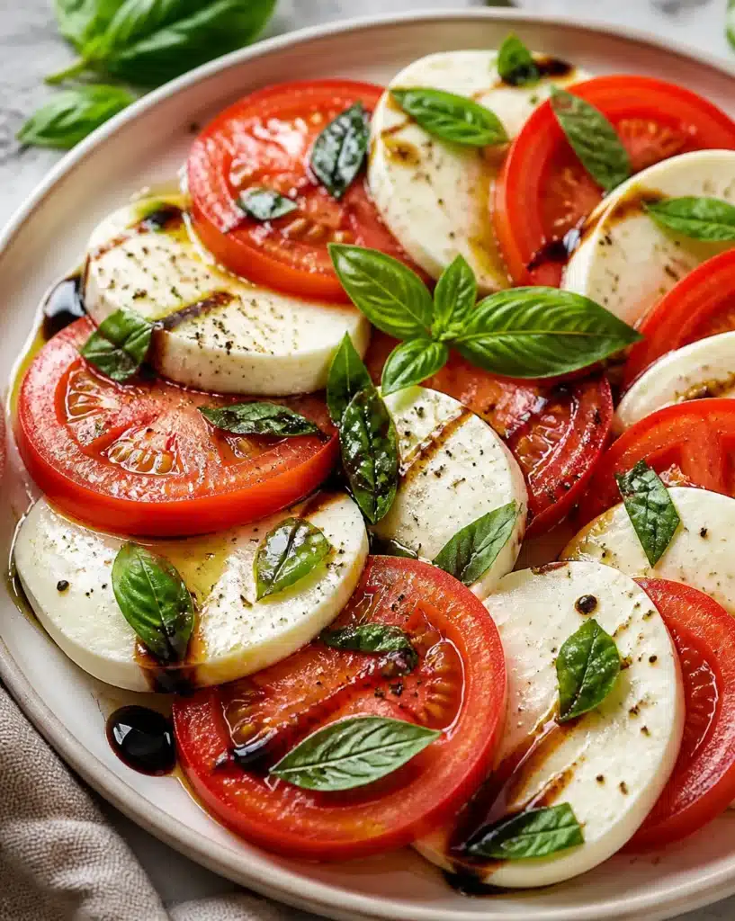 Traditional Caprese Salad with fresh mozzarella, tomatoes, and basil