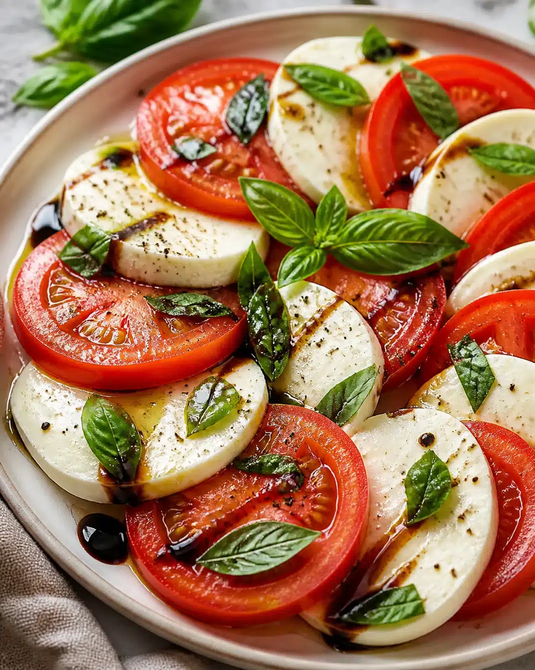 Traditional Caprese Salad with fresh mozzarella, tomatoes, and basil