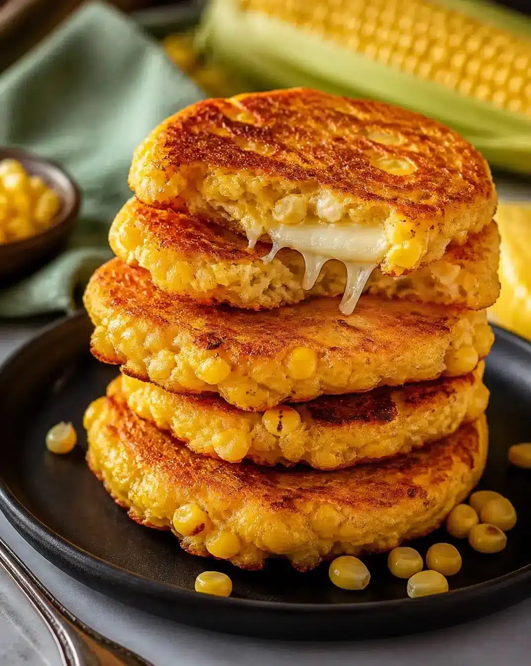 Venezuelan sweet corn pancakes served with toppings