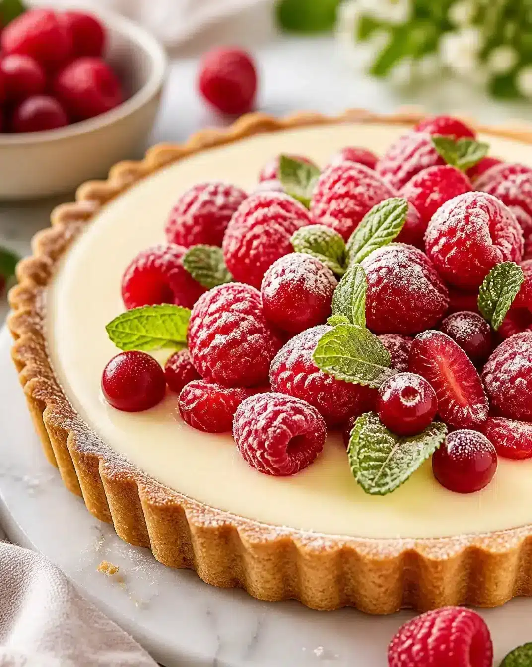White Chocolate Mousse Tart 1 Delicious white chocolate mousse tart topped with chocolate shavings