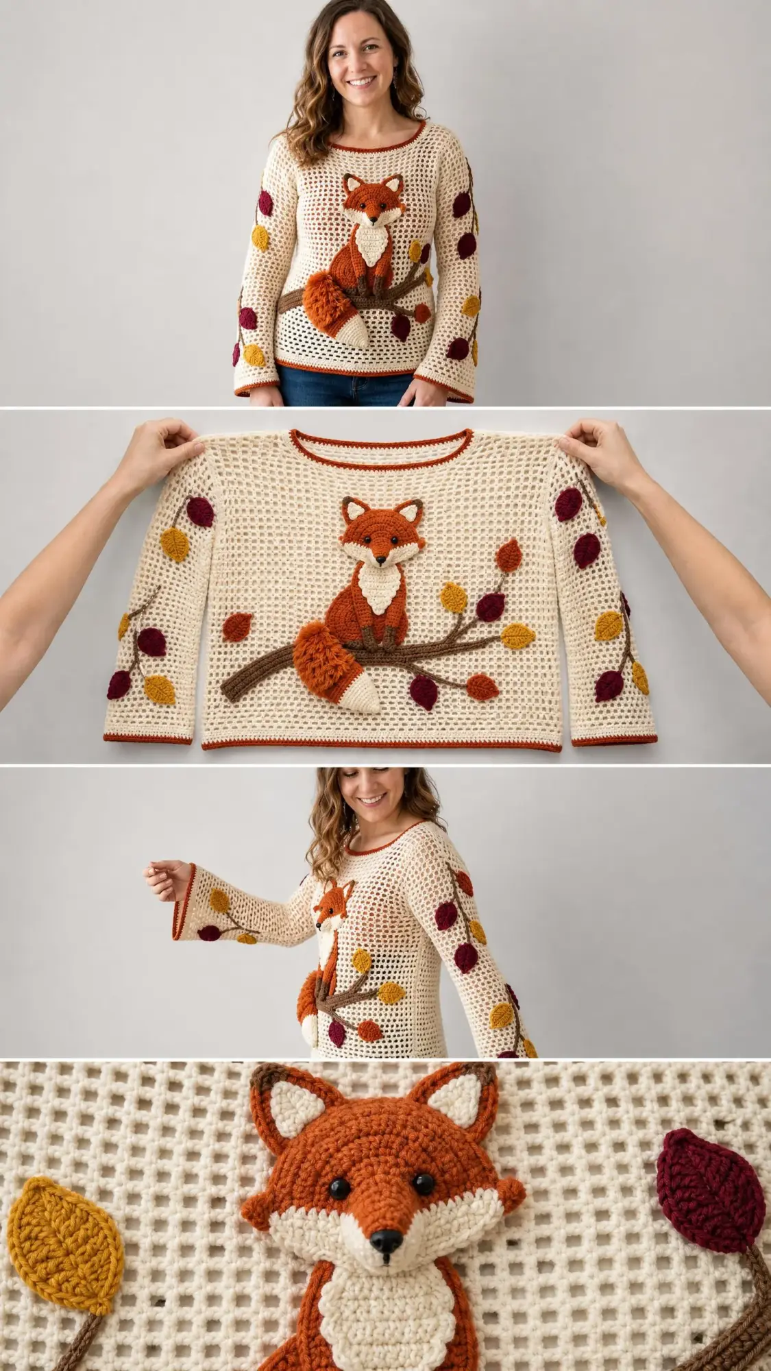 Autumn Fox Lace Crochet Sweater Free Pattern