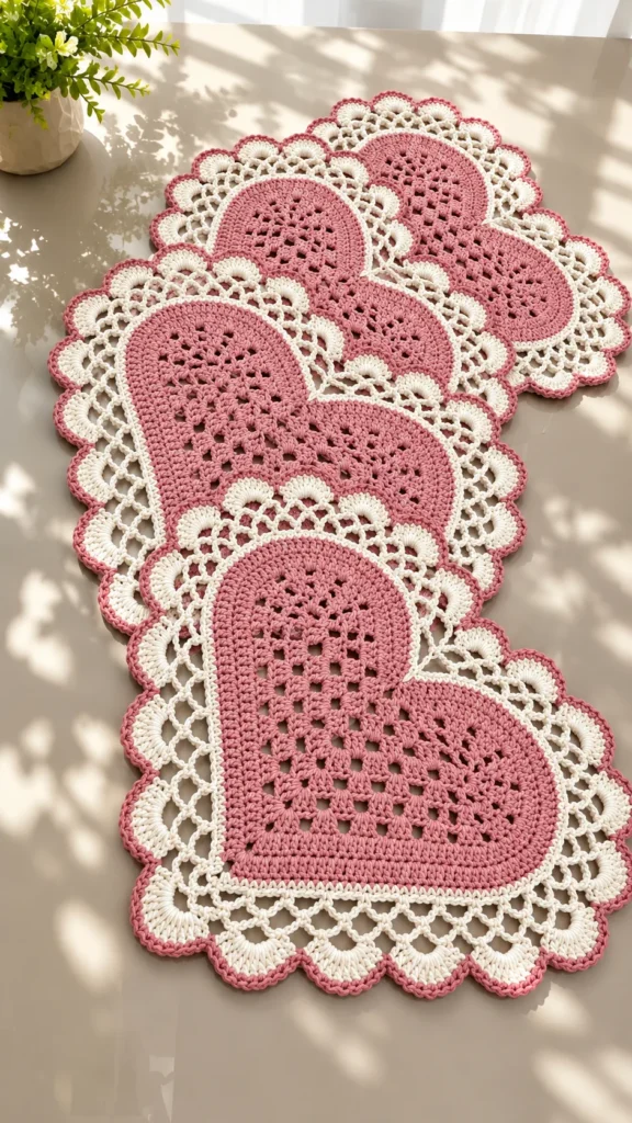 Blush Heart Lace Table Runner Crochet Pattern