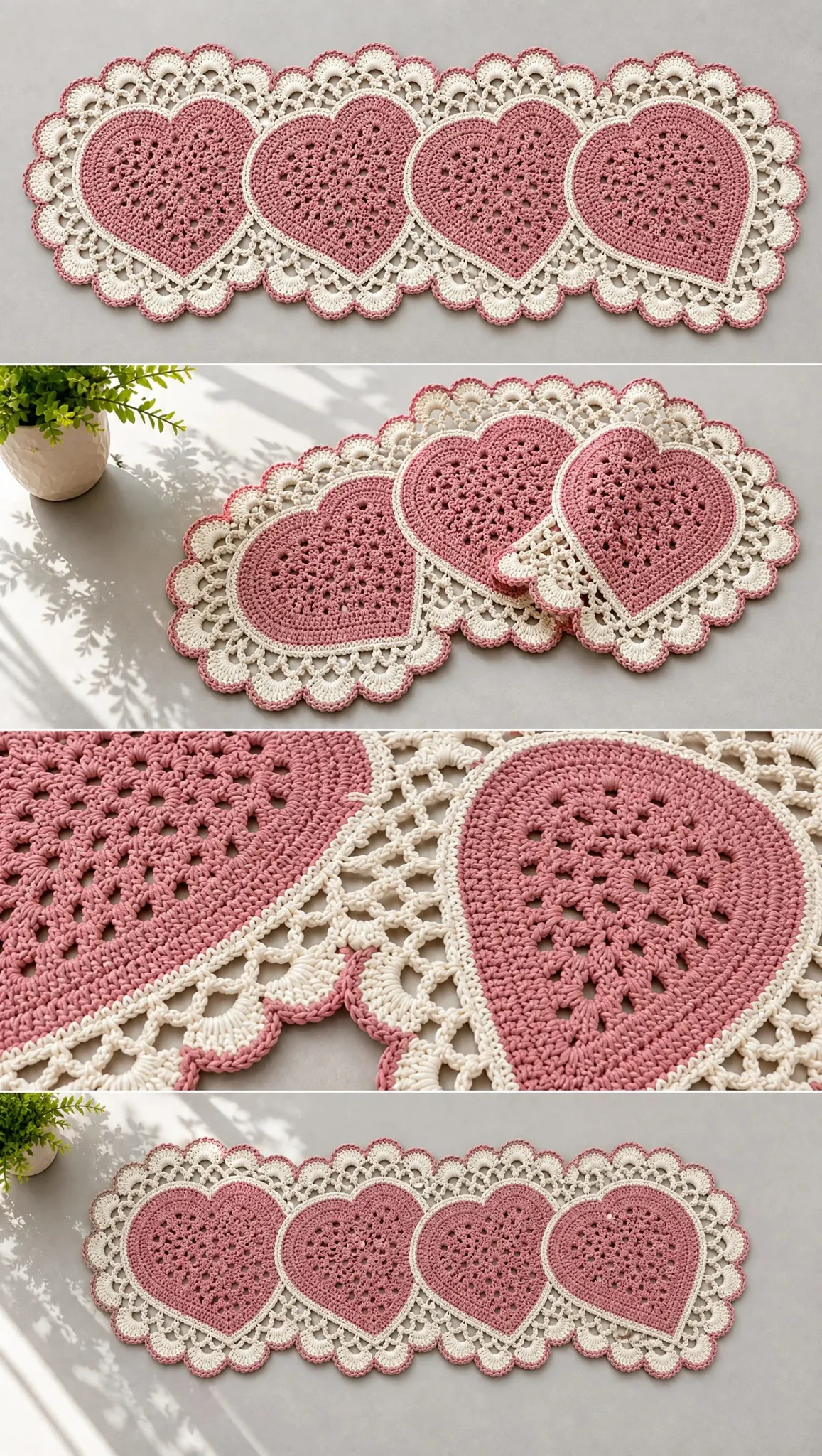 Blush Heart Lace Table Runner Crochet Pattern