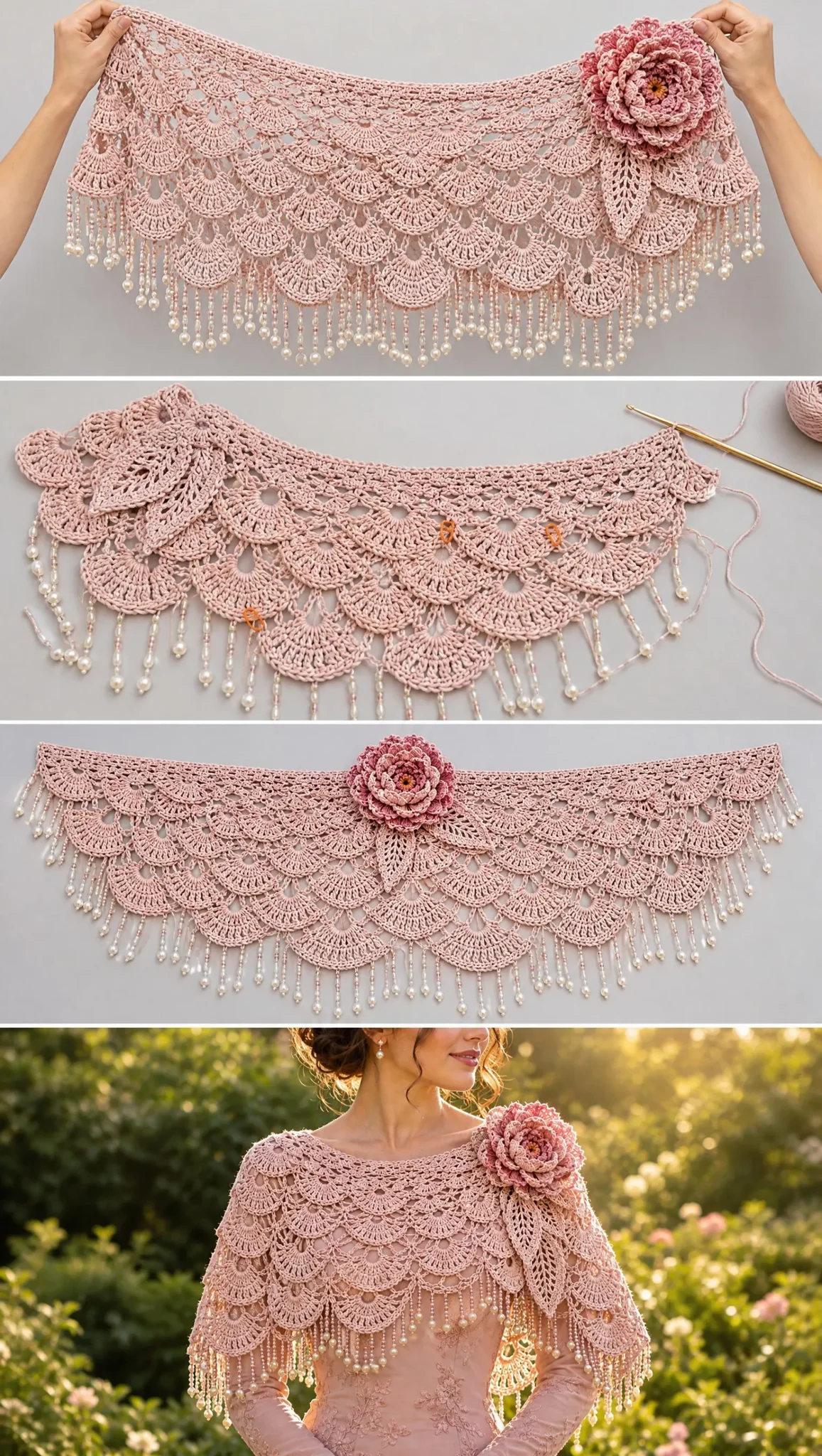 Blush Peony Lace Shawl Crochet Pattern