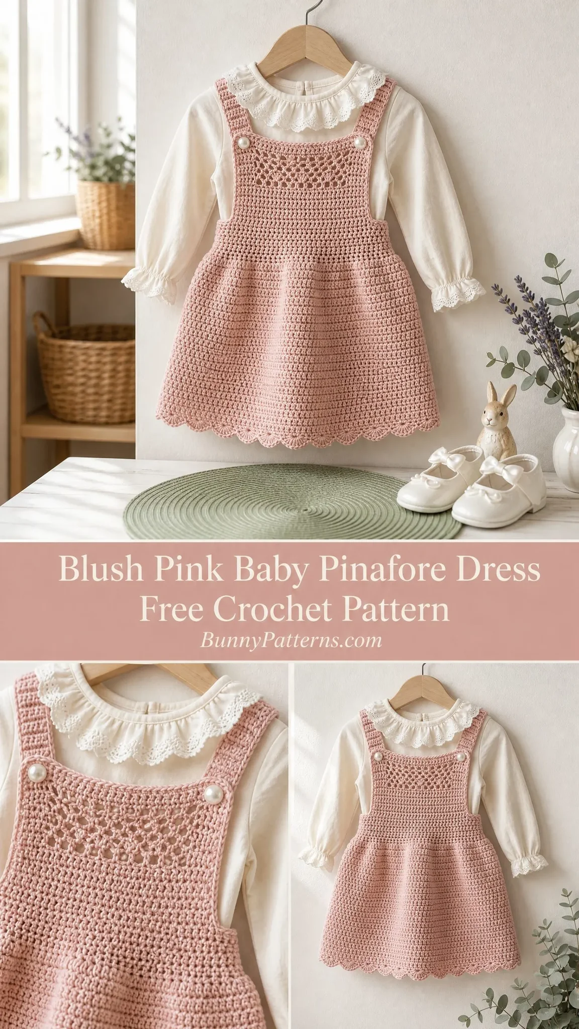 Blush Pink Baby Pinafore Dress Free Crochet Pattern