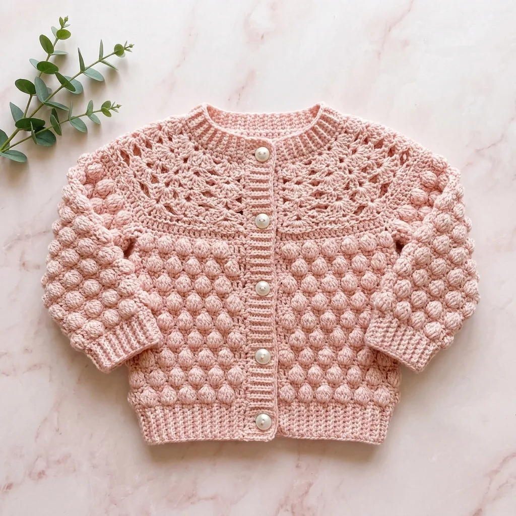 Blush Pink Bobble Baby Cardigan Free Crochet Pattern