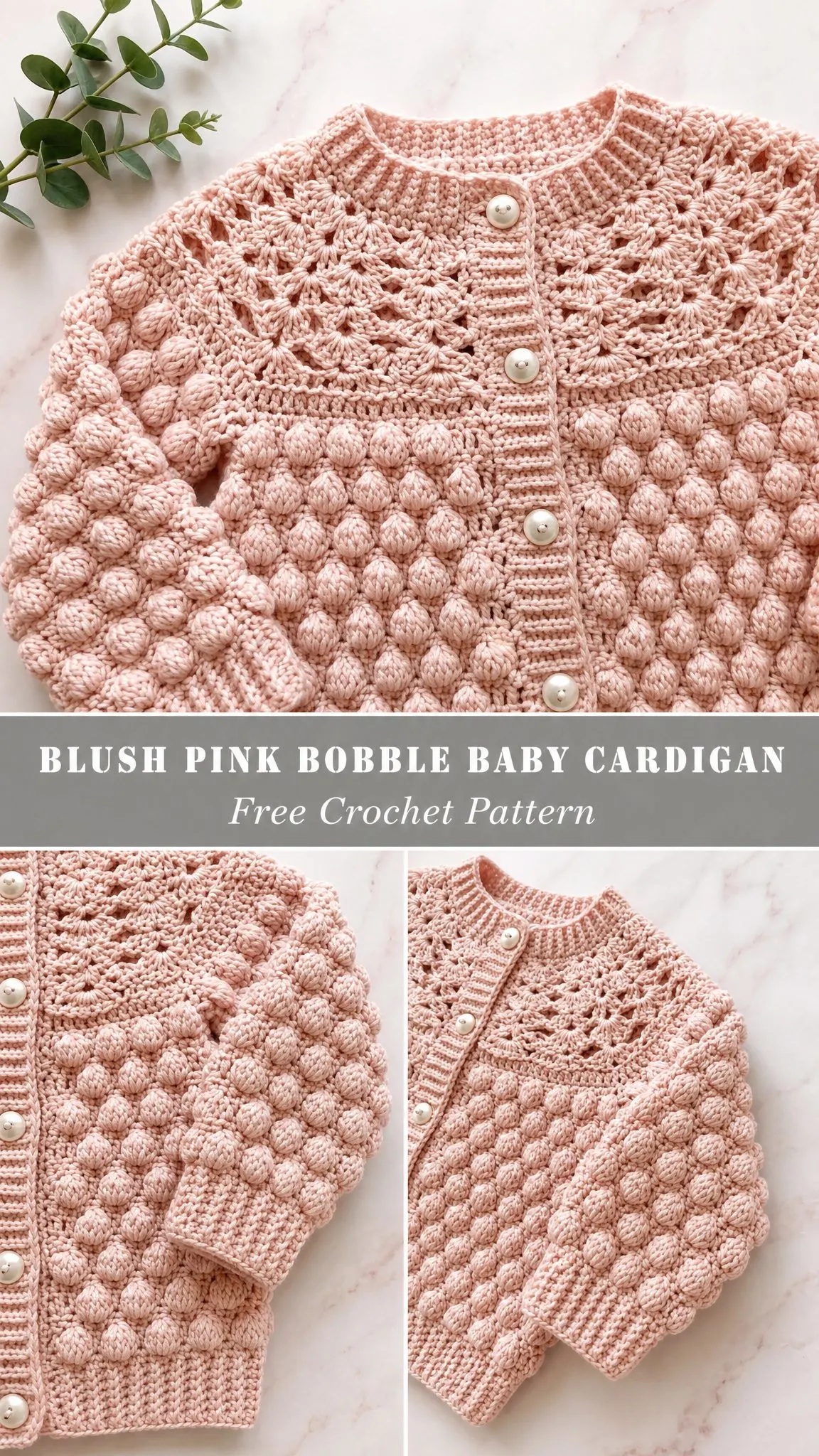 Blush Pink Bobble Baby Cardigan Free Crochet Pattern