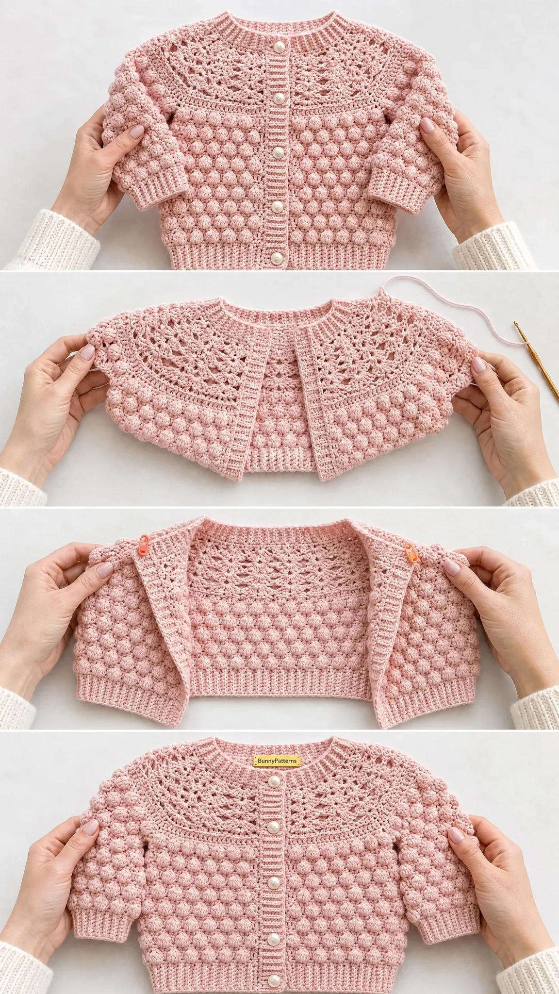 Blush Pink Bobble Baby Cardigan Free Crochet Pattern