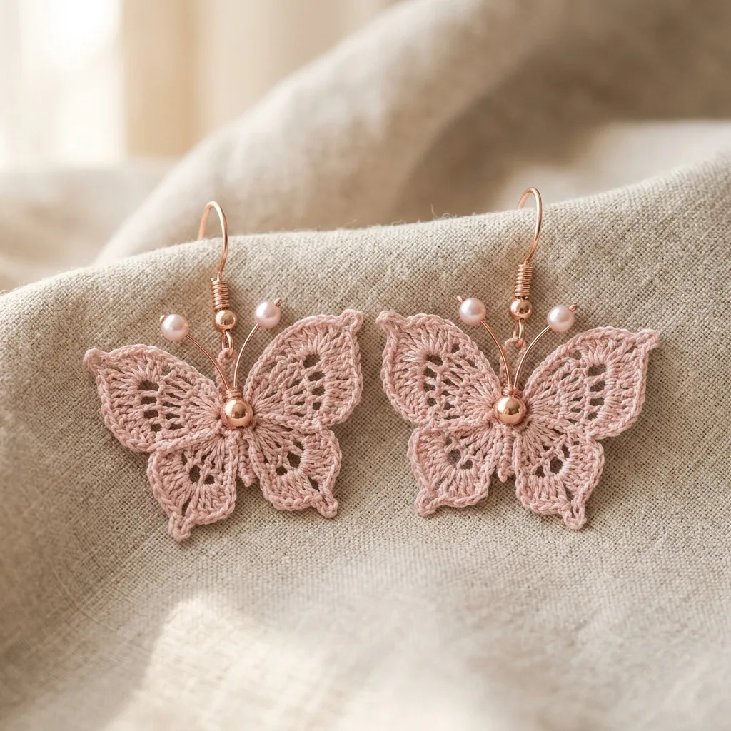 Blush Pink Butterfly Lace Earrings Free Crochet Pattern