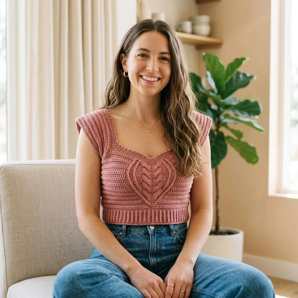 Blush Pink Cable Heart Crop Top Free Crochet Pattern