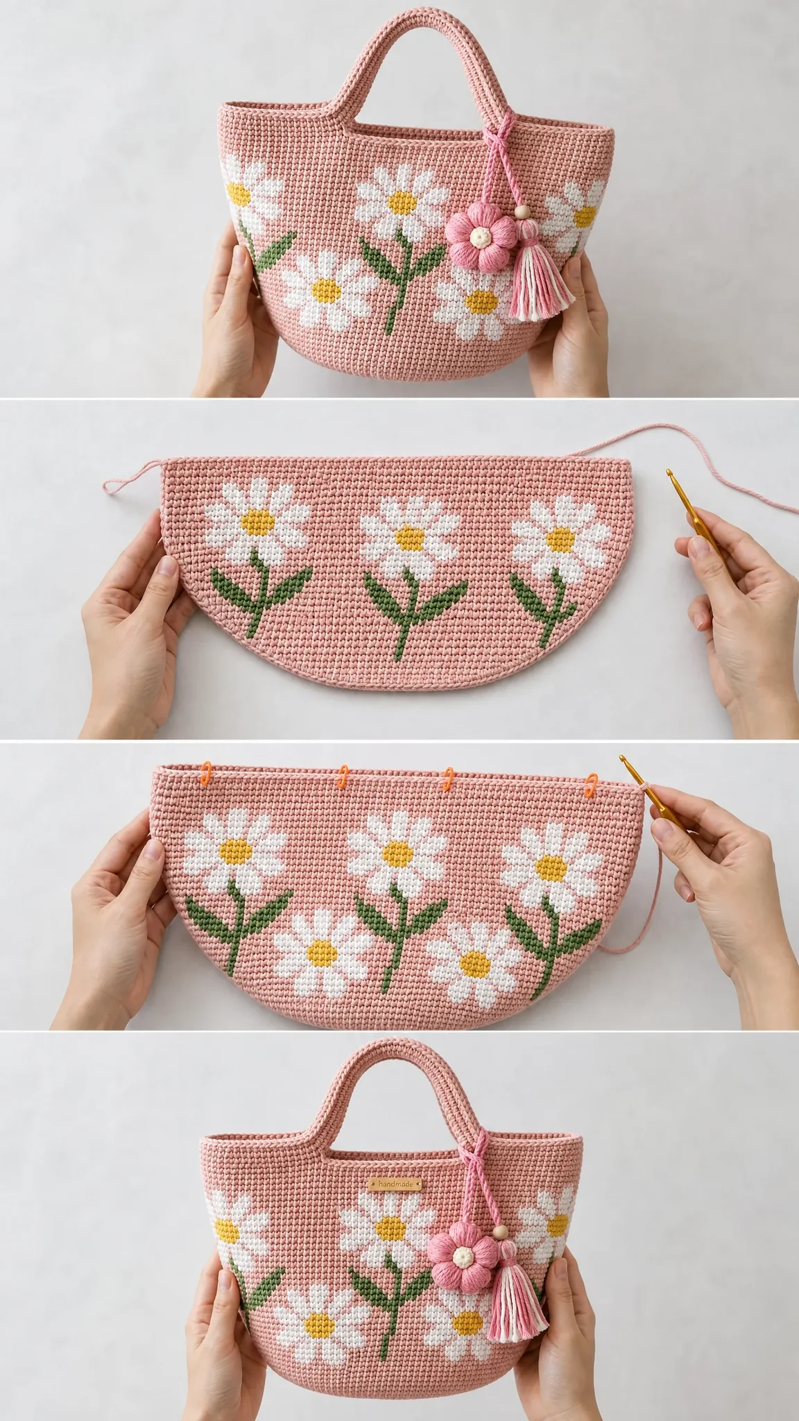 Blush Pink Daisy Crochet Tote Free Pattern