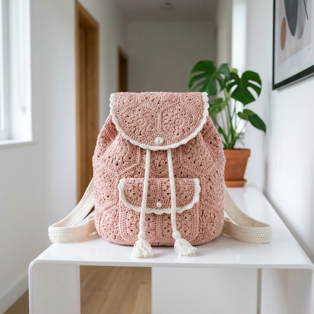 Blush Pink Romantic Granny Backpack Free Crochet Pattern