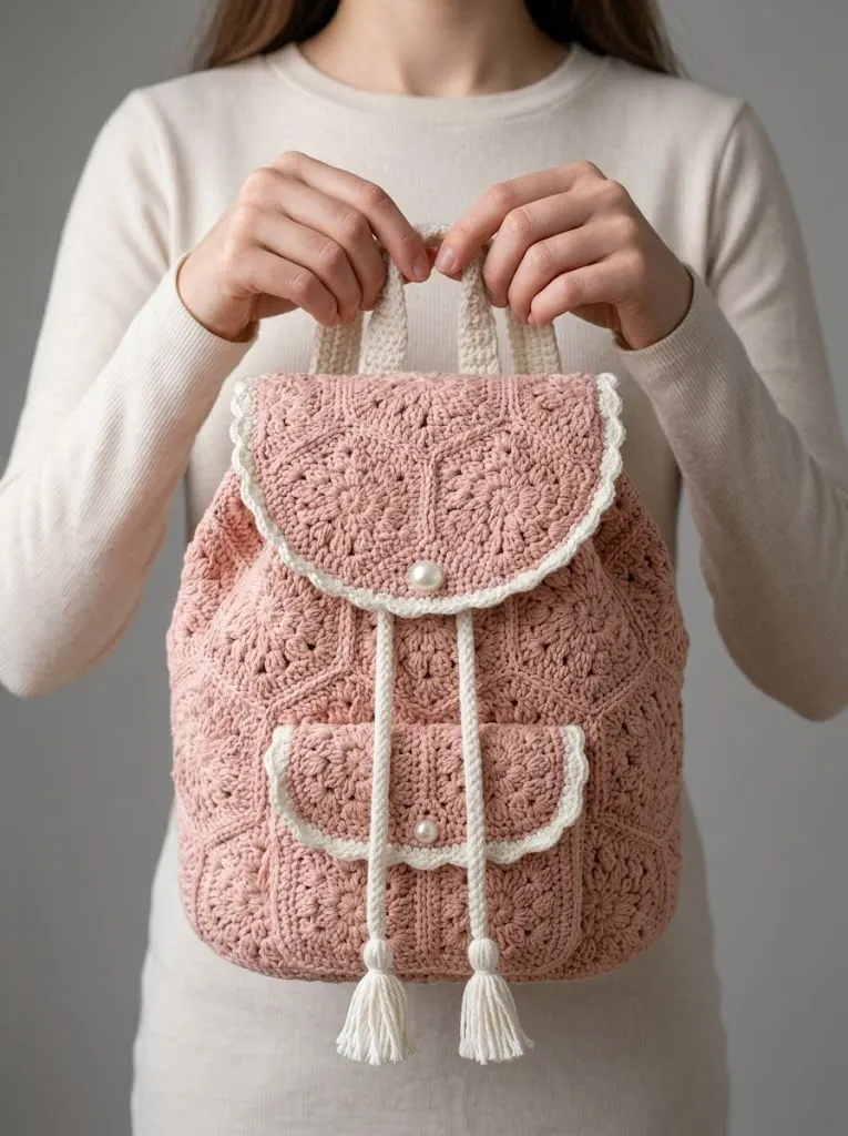 Blush Pink Romantic Granny Backpack Free Crochet Pattern