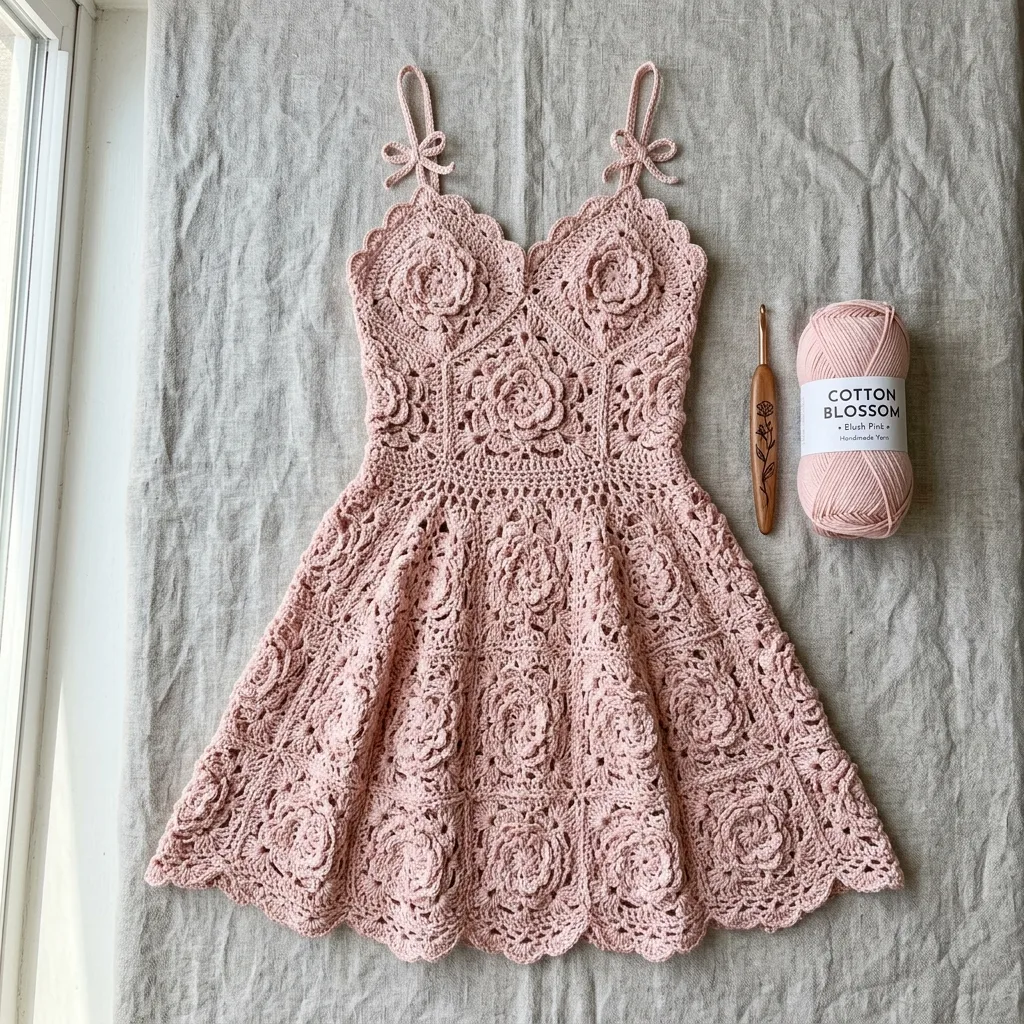 Blush Pink Rose Lace Crochet Dress Free Pattern