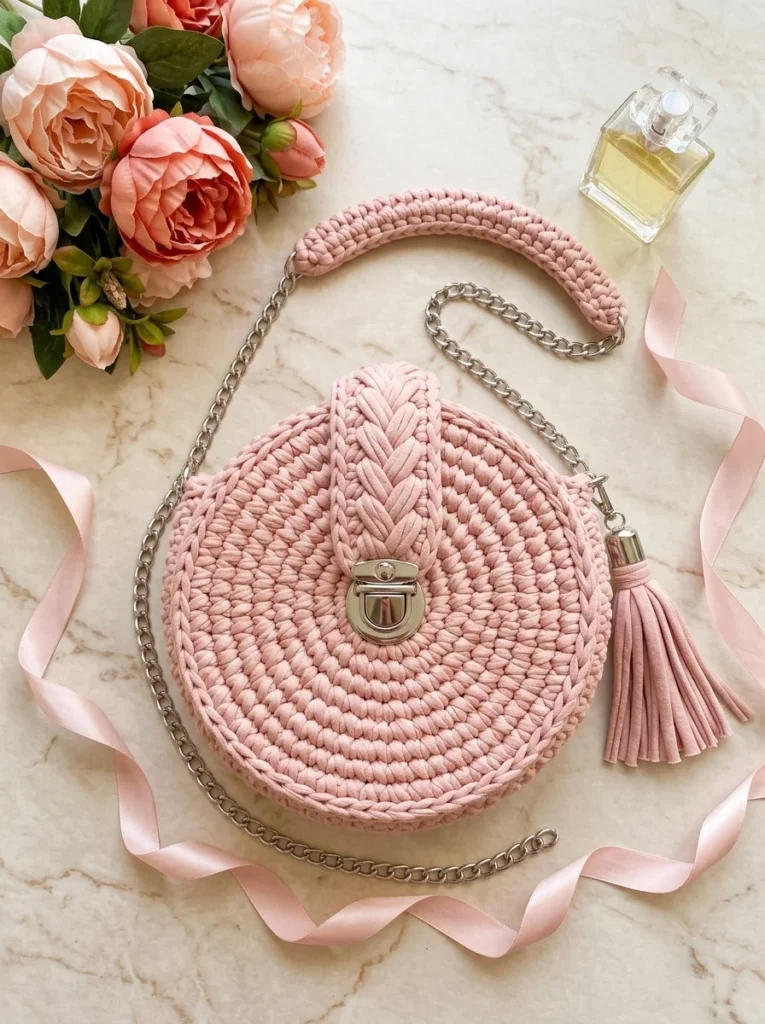 Blush Pink Round Chain Bag Free Crochet Pattern
