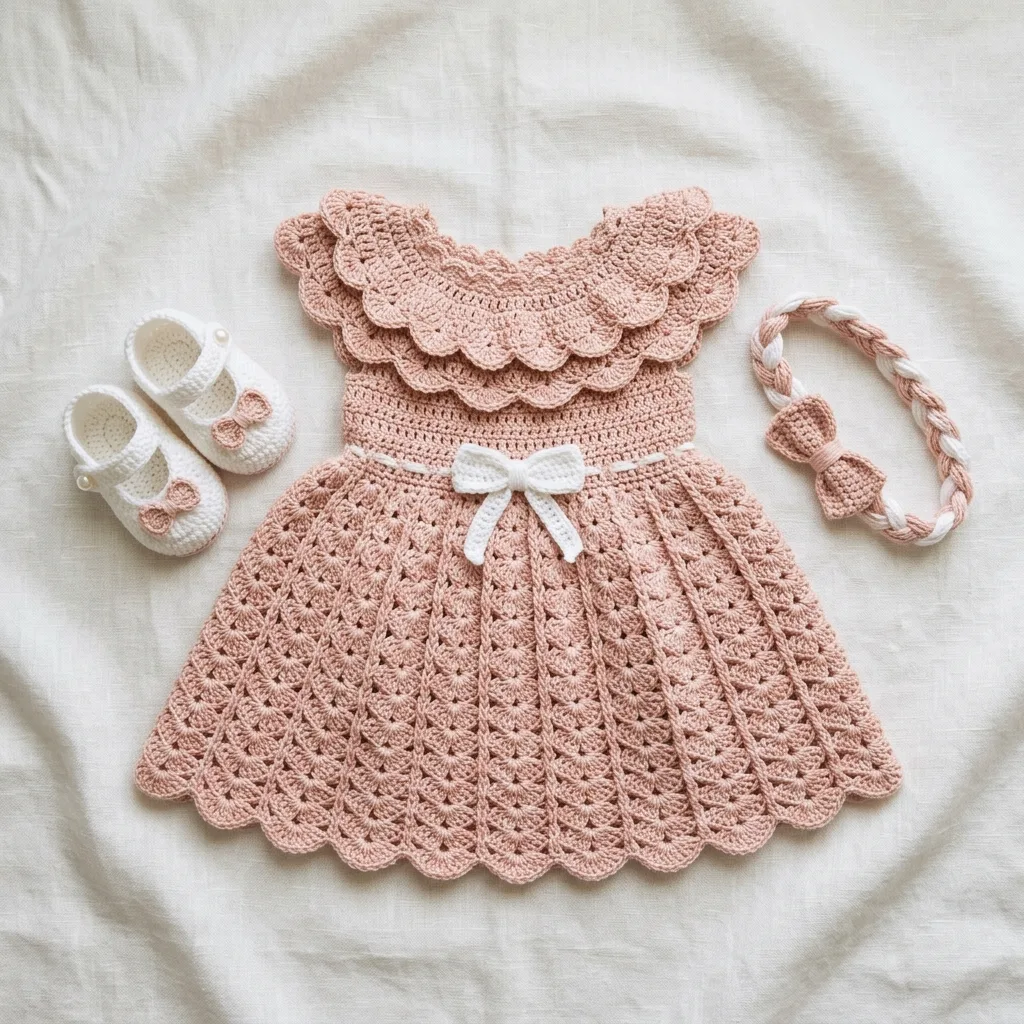 Blush Pink Ruffle Baby Dress Set Free Crochet Pattern